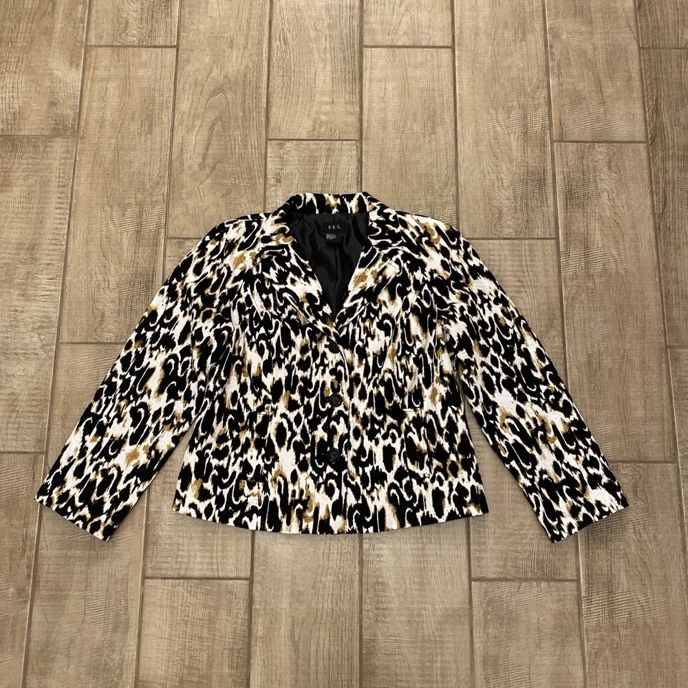 RQT Blazer L Black White Gold Artsy Funky Boho Business Career Office Jacket